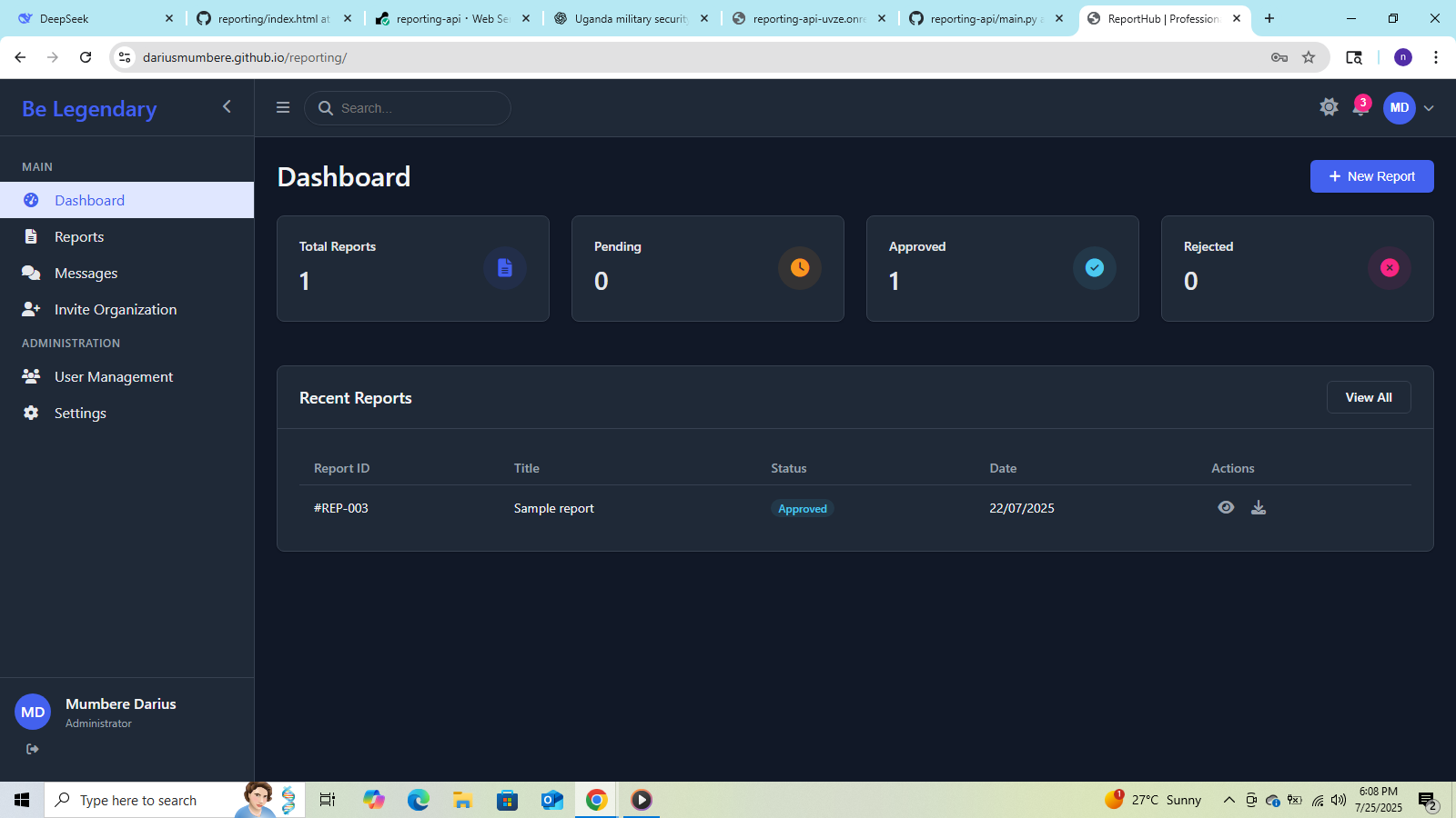 Reporting System Screenshot